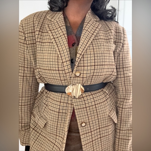 L. L. Bean wool cashmere plaid preppy riding coat brown blazer - Picture 1 of 10